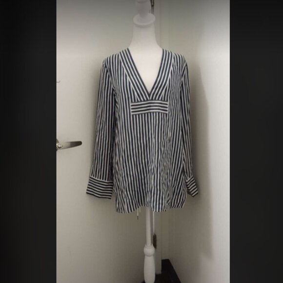 Jenni Kayne Silk Striped Long Sleeve Tunic Sz S - Picture 1 of 5
